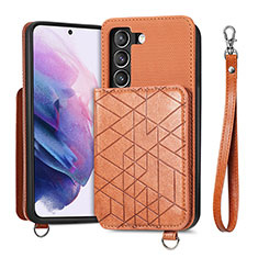 Soft Luxury Leather Snap On Case Cover S08D for Samsung Galaxy S22 Plus 5G Brown