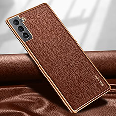Soft Luxury Leather Snap On Case Cover S09 for Samsung Galaxy S21 FE 5G Brown