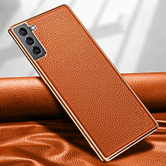 Soft Luxury Leather Snap On Case Cover S09 for Samsung Galaxy S24 5G Orange