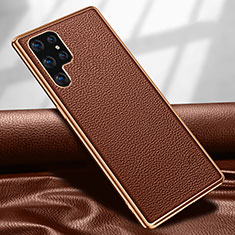 Soft Luxury Leather Snap On Case Cover S09 for Samsung Galaxy S24 Ultra 5G Brown