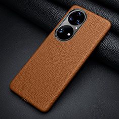 Soft Luxury Leather Snap On Case Cover ST2 for Huawei P50e Brown