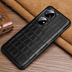 Soft Luxury Leather Snap On Case Cover ST3 for Huawei P50 Black