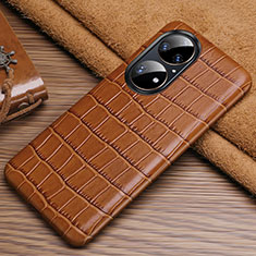 Soft Luxury Leather Snap On Case Cover ST3 for Huawei P50 Brown