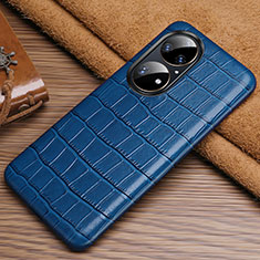 Soft Luxury Leather Snap On Case Cover ST3 for Huawei P50 Pro Blue