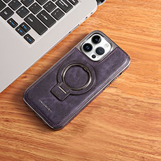 Soft Luxury Leather Snap On Case Cover with Mag-Safe Magnetic JD1 for Apple iPhone 15 Pro Max Purple
