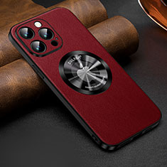 Soft Luxury Leather Snap On Case Cover with Mag-Safe Magnetic LD2 for Apple iPhone 14 Pro Red