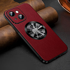 Soft Luxury Leather Snap On Case Cover with Mag-Safe Magnetic LD2 for Apple iPhone 14 Red