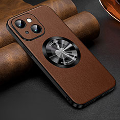 Soft Luxury Leather Snap On Case Cover with Mag-Safe Magnetic LD2 for Apple iPhone 15 Brown