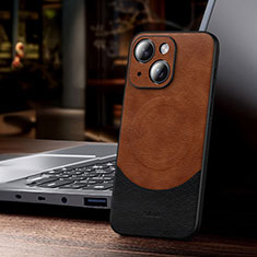 Soft Luxury Leather Snap On Case Cover with Mag-Safe Magnetic LD4 for Apple iPhone 14 Plus Brown
