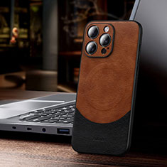Soft Luxury Leather Snap On Case Cover with Mag-Safe Magnetic LD4 for Apple iPhone 14 Pro Max Brown