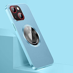 Soft Luxury Leather Snap On Case Cover with Mag-Safe Magnetic QC1 for Apple iPhone 14 Plus Sky Blue