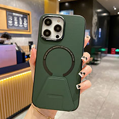 Soft Luxury Leather Snap On Case Cover with Mag-Safe Magnetic QC2 for Apple iPhone 15 Pro Green