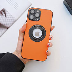 Soft Luxury Leather Snap On Case Cover with Mag-Safe Magnetic QC3 for Apple iPhone 15 Pro Orange