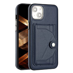 Soft Luxury Leather Snap On Case Cover Y01B for Apple iPhone 14 Blue