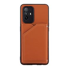 Soft Luxury Leather Snap On Case Cover Y01B for Oppo F19 Pro+ Plus 5G Brown