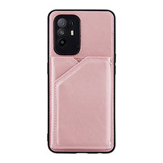 Soft Luxury Leather Snap On Case Cover Y01B for Oppo F19 Pro+ Plus 5G Rose Gold