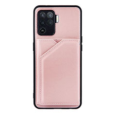 Soft Luxury Leather Snap On Case Cover Y01B for Oppo Reno5 F Rose Gold