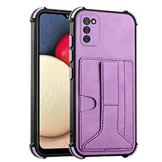 Soft Luxury Leather Snap On Case Cover Y01B for Samsung Galaxy A02s Purple