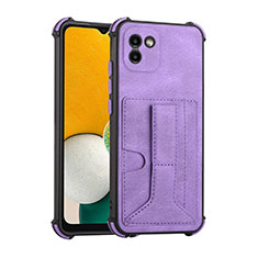 Soft Luxury Leather Snap On Case Cover Y01B for Samsung Galaxy A03 Purple