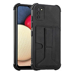 Soft Luxury Leather Snap On Case Cover Y01B for Samsung Galaxy A03s Black