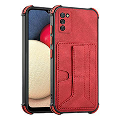 Soft Luxury Leather Snap On Case Cover Y01B for Samsung Galaxy A03s Red