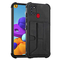 Soft Luxury Leather Snap On Case Cover Y01B for Samsung Galaxy A21s Black
