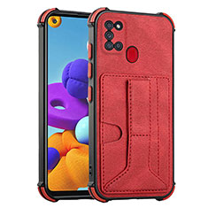 Soft Luxury Leather Snap On Case Cover Y01B for Samsung Galaxy A21s Red