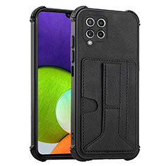 Soft Luxury Leather Snap On Case Cover Y01B for Samsung Galaxy A22 4G Black