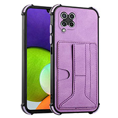Soft Luxury Leather Snap On Case Cover Y01B for Samsung Galaxy A22 4G Purple