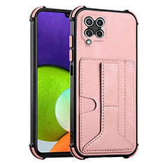 Soft Luxury Leather Snap On Case Cover Y01B for Samsung Galaxy A22 4G Rose Gold
