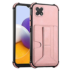 Soft Luxury Leather Snap On Case Cover Y01B for Samsung Galaxy A22 5G Rose Gold