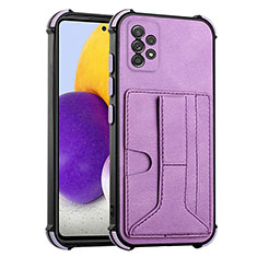Soft Luxury Leather Snap On Case Cover Y01B for Samsung Galaxy A52 4G Purple