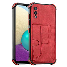 Soft Luxury Leather Snap On Case Cover Y01B for Samsung Galaxy M02 Red