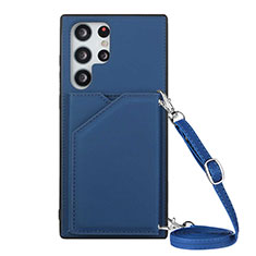 Soft Luxury Leather Snap On Case Cover Y01B for Samsung Galaxy S24 Ultra 5G Blue