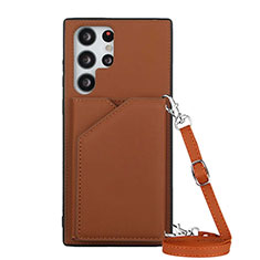 Soft Luxury Leather Snap On Case Cover Y01B for Samsung Galaxy S24 Ultra 5G Brown