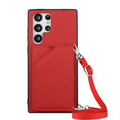 Soft Luxury Leather Snap On Case Cover Y01B for Samsung Galaxy S24 Ultra 5G Red