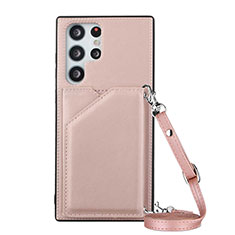 Soft Luxury Leather Snap On Case Cover Y01B for Samsung Galaxy S24 Ultra 5G Rose Gold