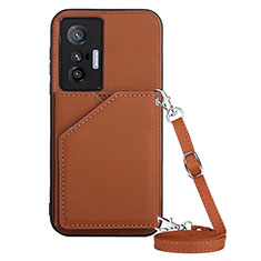 Soft Luxury Leather Snap On Case Cover Y01B for Vivo X70t Brown