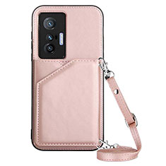 Soft Luxury Leather Snap On Case Cover Y01B for Vivo X70t Rose Gold