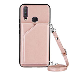 Soft Luxury Leather Snap On Case Cover Y01B for Vivo Y11 Rose Gold