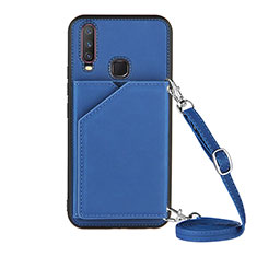 Soft Luxury Leather Snap On Case Cover Y01B for Vivo Y15 Blue