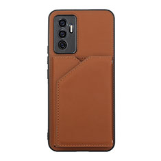 Soft Luxury Leather Snap On Case Cover Y01B for Vivo Y75 4G Brown