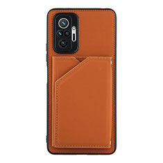 Soft Luxury Leather Snap On Case Cover Y01B for Xiaomi Redmi Note 10 Pro Max Brown