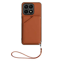 Soft Luxury Leather Snap On Case Cover Y02B for Huawei Honor X8a 4G Brown