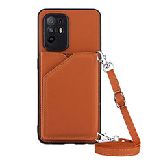 Soft Luxury Leather Snap On Case Cover Y02B for Oppo A94 5G Brown