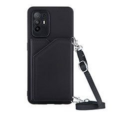 Soft Luxury Leather Snap On Case Cover Y02B for Oppo A95 5G Black