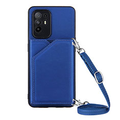 Soft Luxury Leather Snap On Case Cover Y02B for Oppo A95 5G Blue