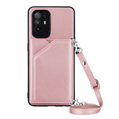 Soft Luxury Leather Snap On Case Cover Y02B for Oppo A95 5G Rose Gold