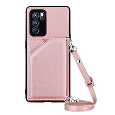 Soft Luxury Leather Snap On Case Cover Y02B for Oppo Reno6 Pro 5G India Rose Gold