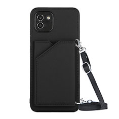 Soft Luxury Leather Snap On Case Cover Y02B for Samsung Galaxy A03 Black